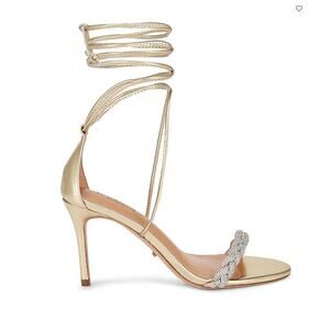 Tony Bianco 'Henley' Gold Leather Embellished Stiletto Heel Sandal Size 7